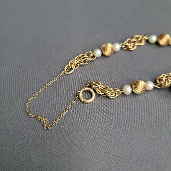 Angel Charm Fashion Bracelet Twisted Gold Tone Faux Pearl Safety Chain 6/12 in - Picture 4 of 5